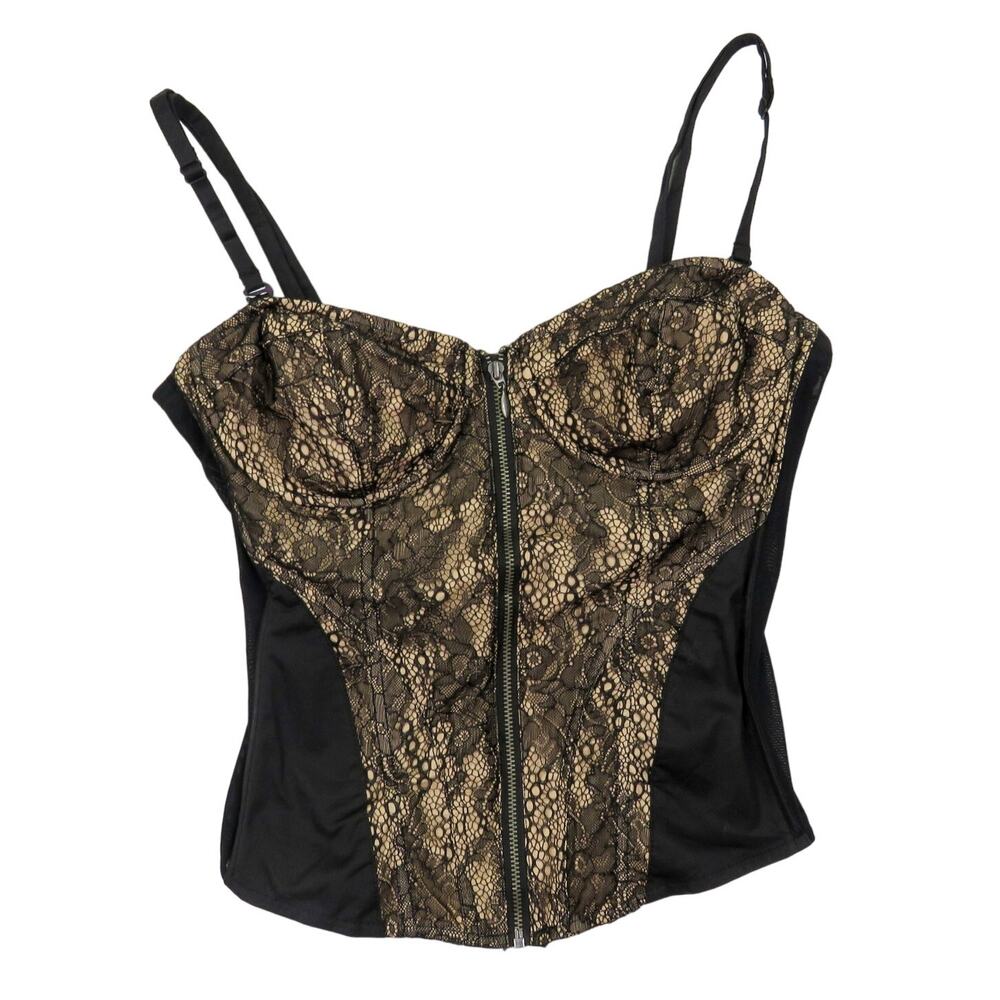 TOPSHOP Black and Cream Floral Lace Corset Bustier Cami Sexy Size 6 Small